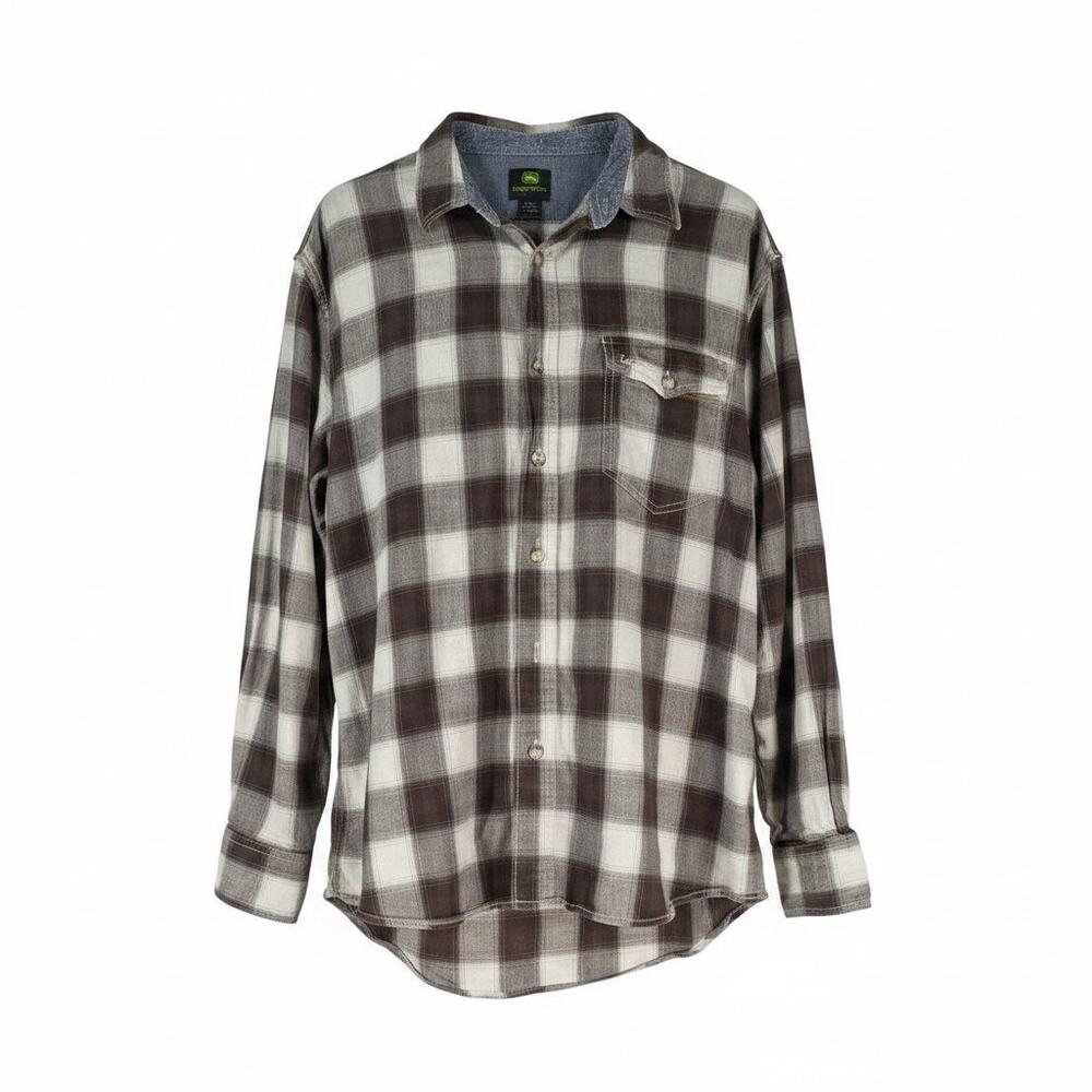 John Deere Shadow Plaid Flannel Button Up Mens 2XL
